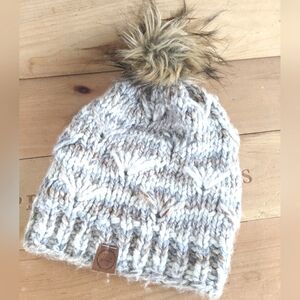 Drift Chunky Knit faux fur pom pom hat